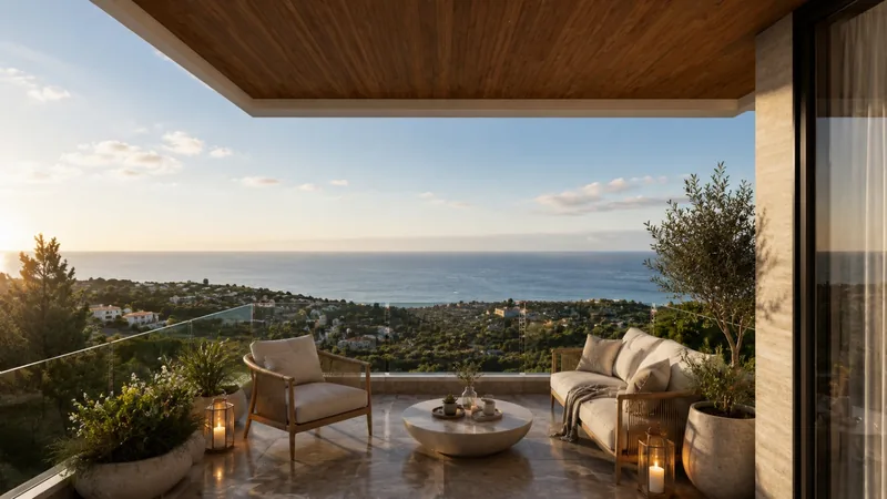 Front balcony with lounge chairs and sea view